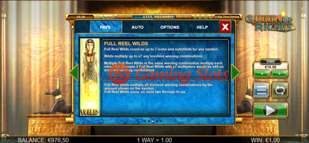 Game Rules for Queen Of Riches slot from Big Time Gaming