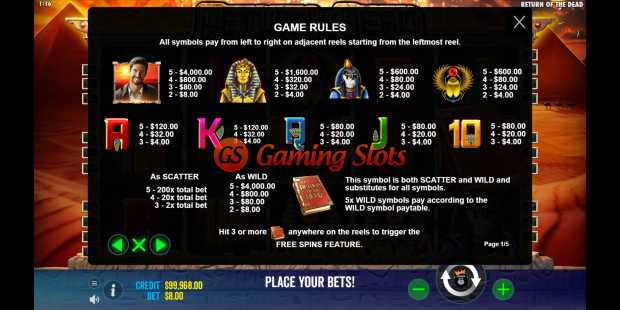 Game Rules for Return of The Dead slot by Reel Kingdom