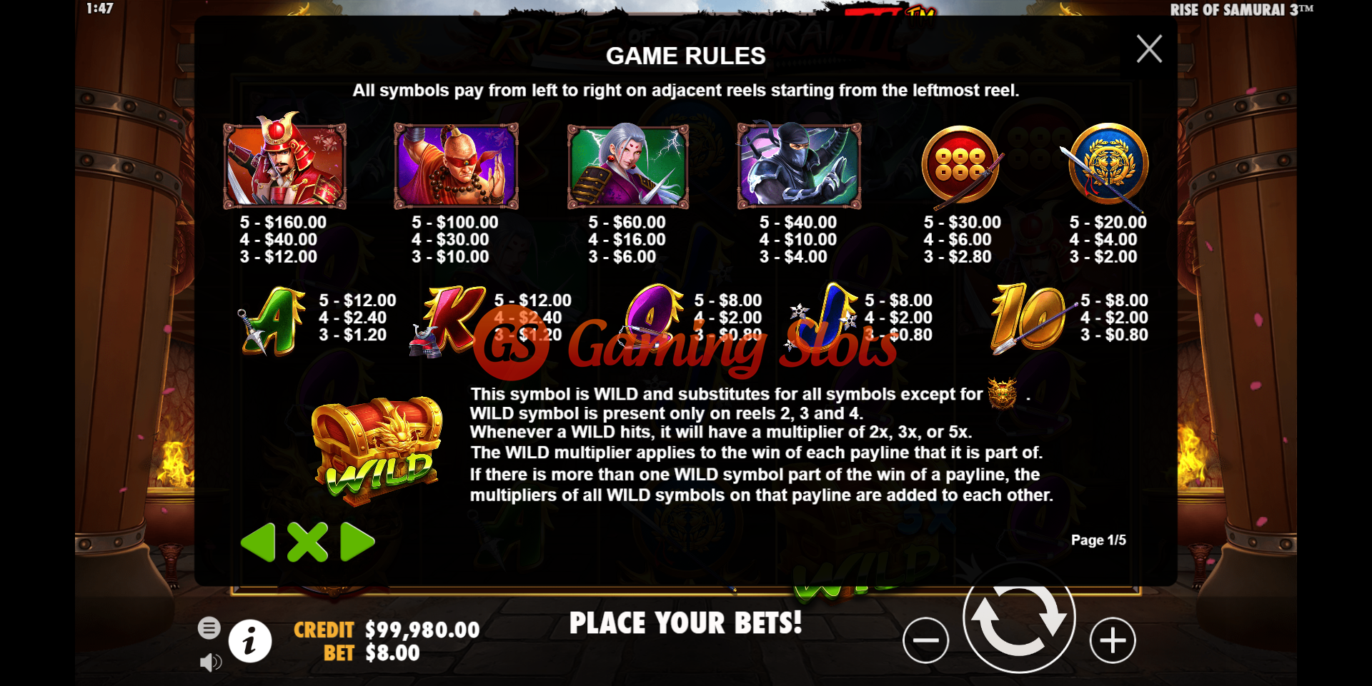 Game Rules for Rise of Samurai 3 slot from Pragmatic Play