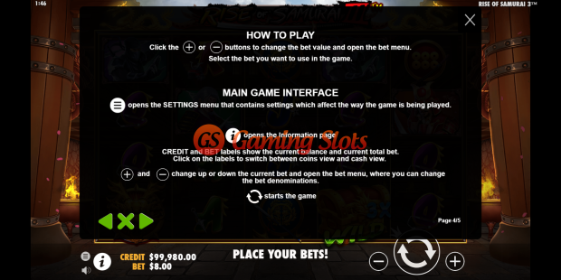 Pay Table for Rise of Samurai 3 slot from Pragmatic Play