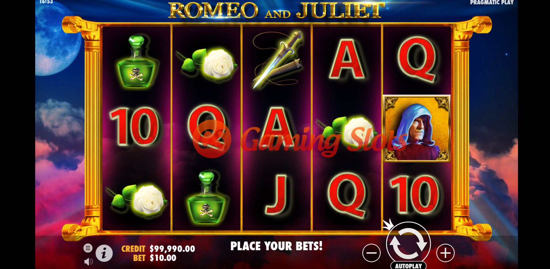 Base Game for Romeo and Juliet slot by Pragmatic Play