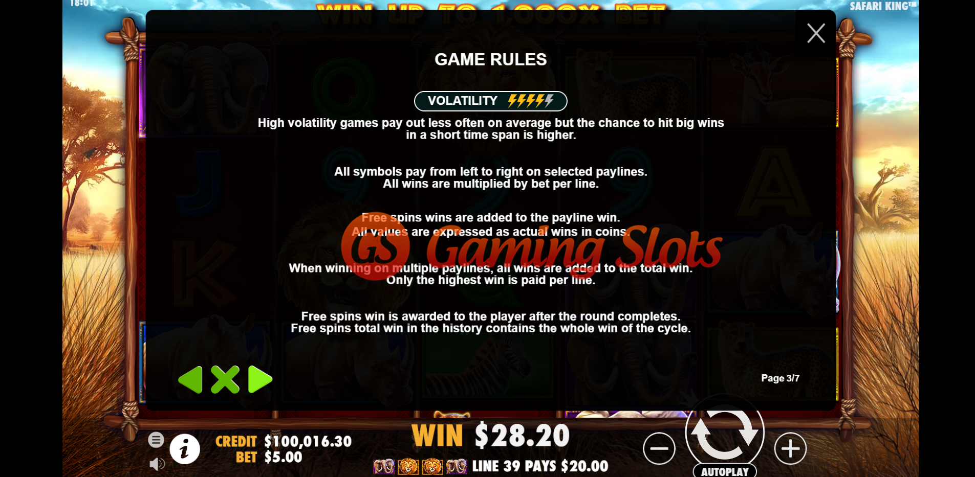 Game Rules for Safari King slot by Pragmatic Play