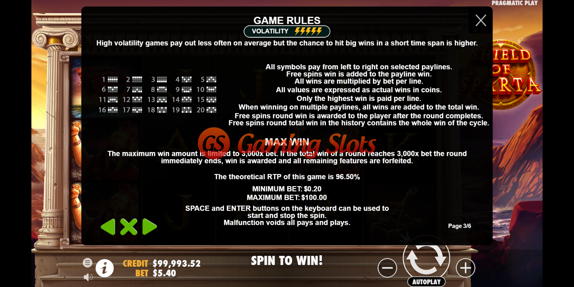 Game Rules for Shield of Sparta slot from Pragmatic Play