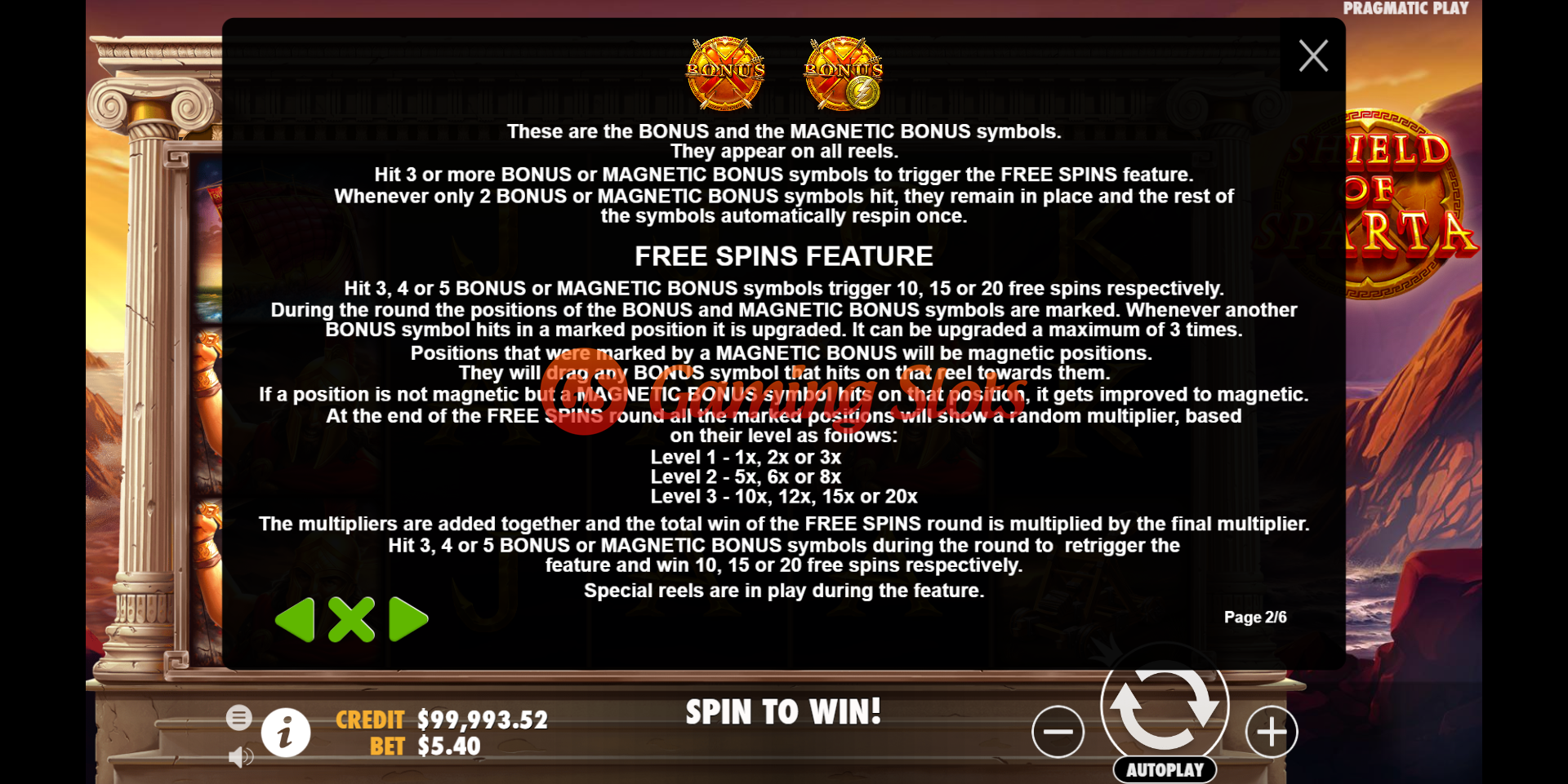 Pay Table for Shield of Sparta slot from Pragmatic Play