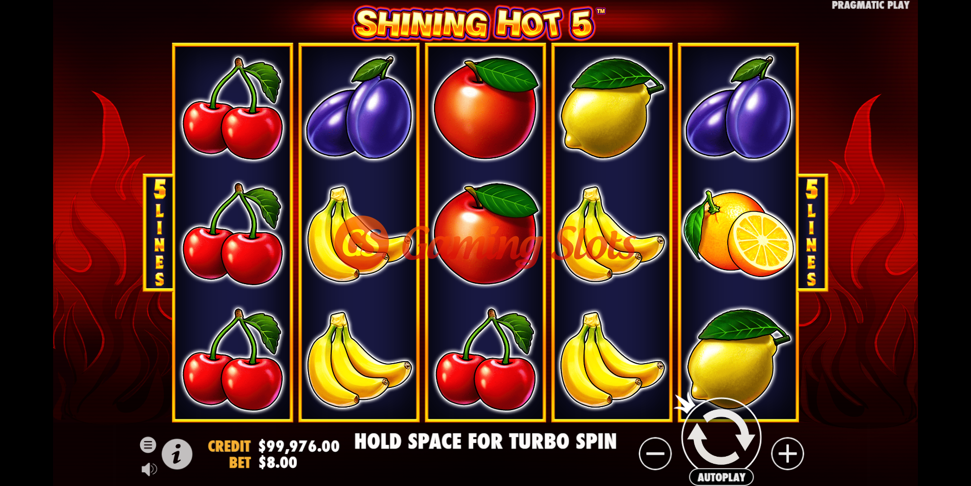 Base Game for Shining Hot 5 slot from Pragmatic Play