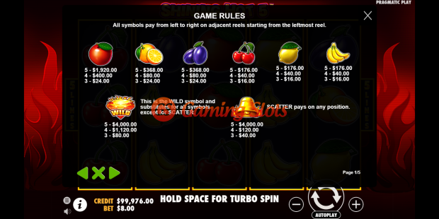 Game Rules for Shining Hot 5 slot from Pragmatic Play
