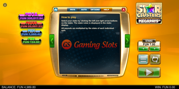 Game Rules for Star Clusters Megapays slot from Big Time Gaming