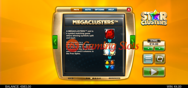 Game Rules for Star Clusters slot from Big Time Gaming