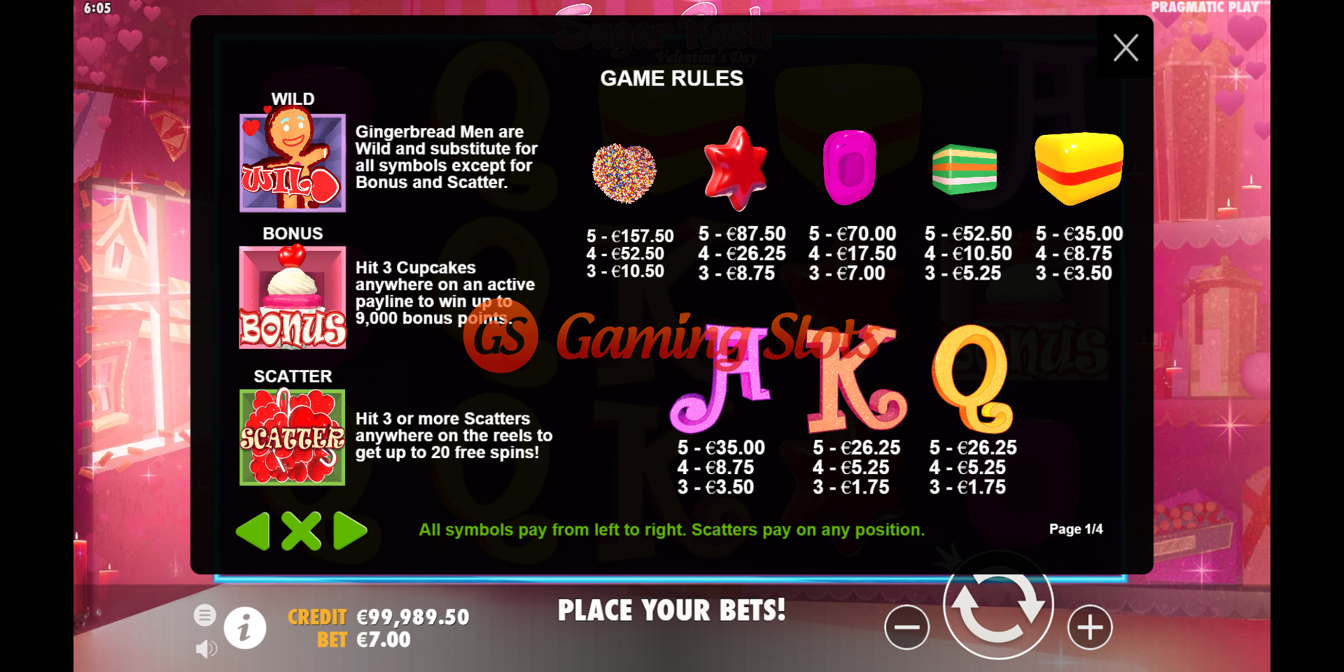 Game Rules for Sugar Rush Valentine's Day slot from Pragmatic Play