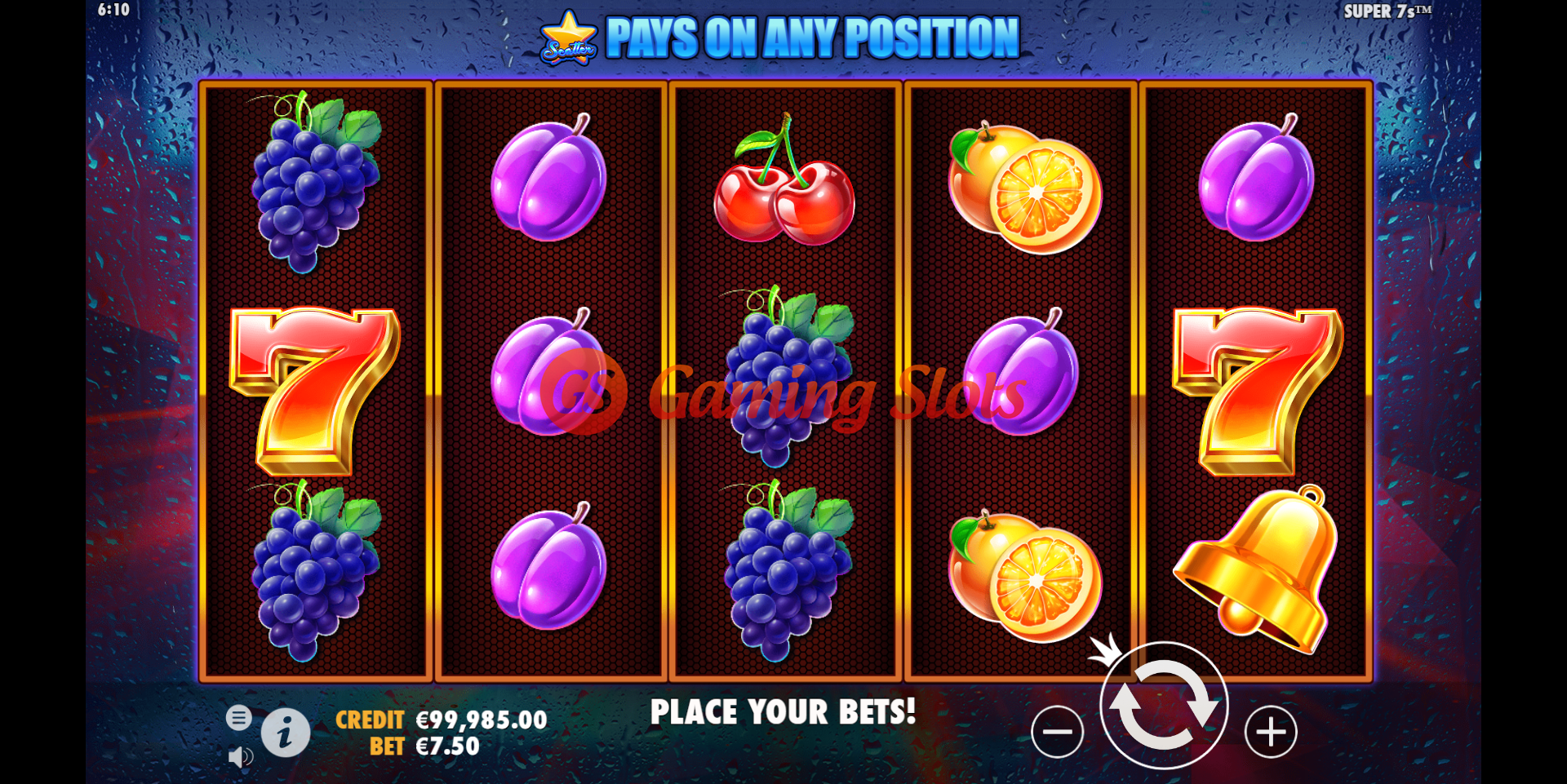 Base Game for Super 7s slot from Pragmatic Play