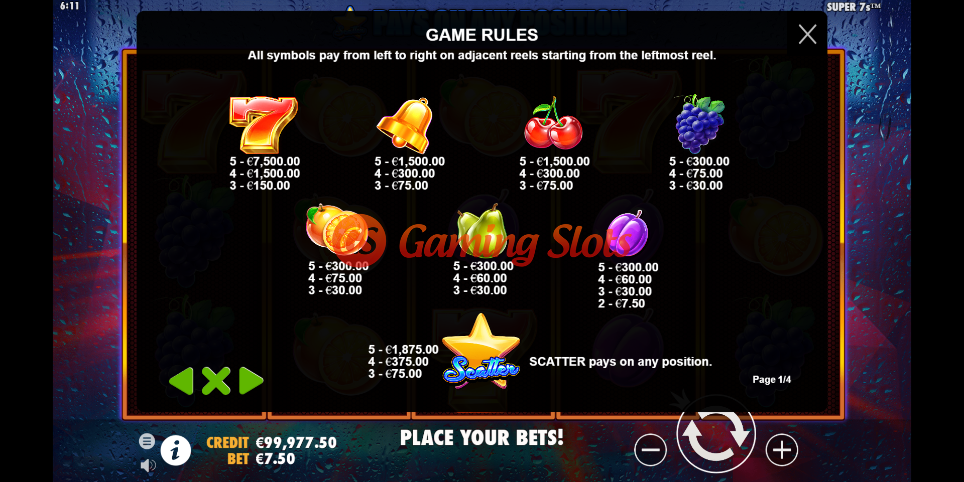 Game Rules for Super 7s slot from Pragmatic Play