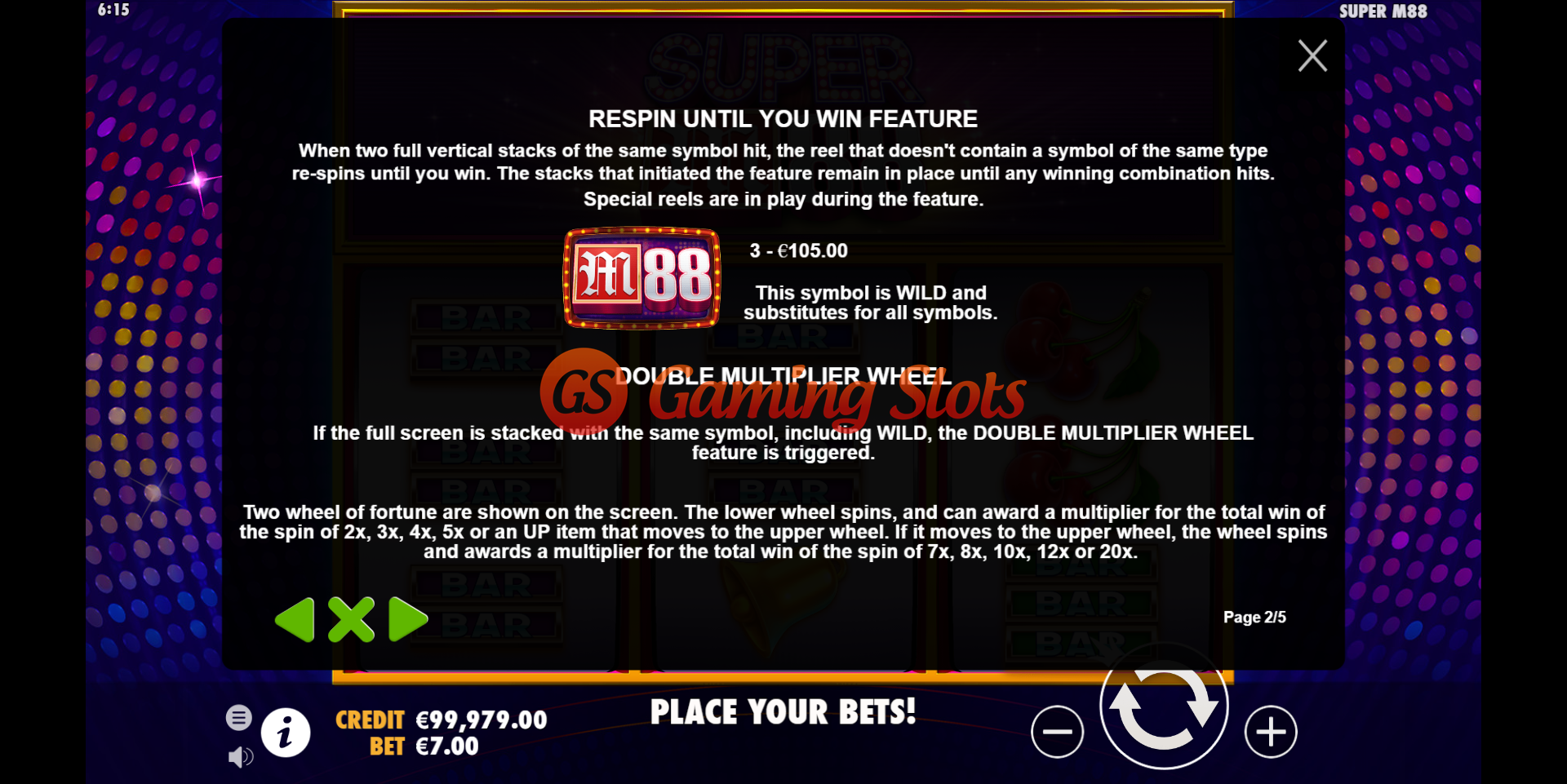 Pay Table for Super M88 slot from Pragmatic Play