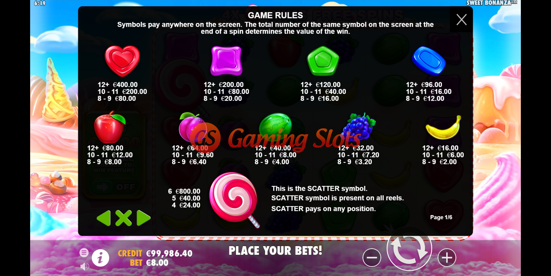 Game Rules for Sweet Bonanza slot from Pragmatic Play