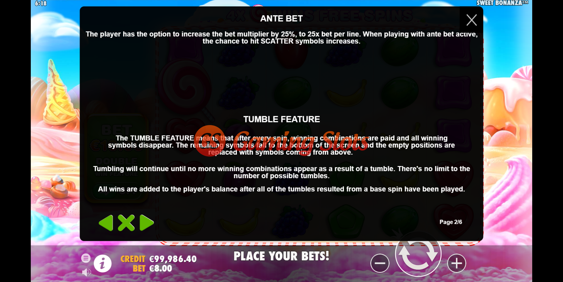 Pay Table for Sweet Bonanza slot from Pragmatic Play