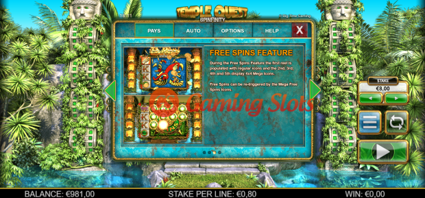Game Rules for Temple Quest Spinfinity slot from Big Time Gaming