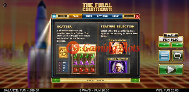 Game Rules for The Final Countdown slot from Big Time Gaming