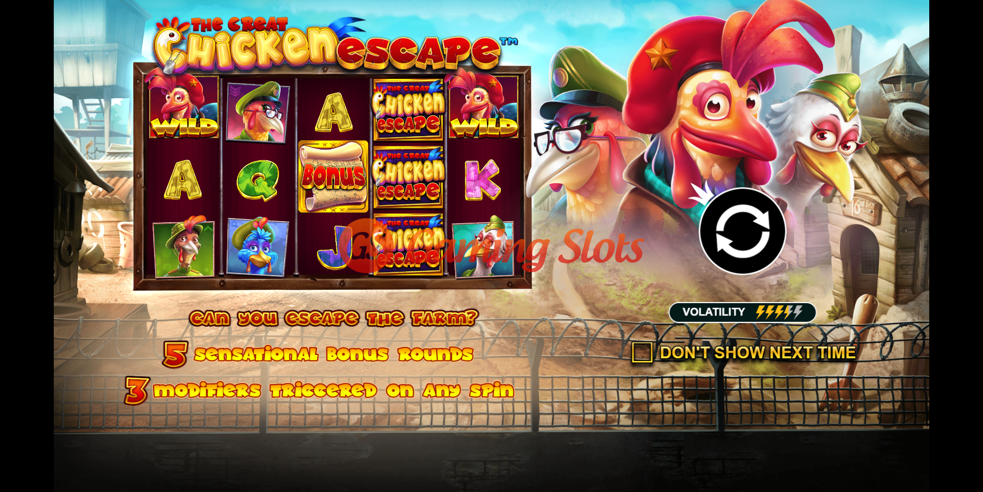 Game Intro for The Great Chicken Escape slot from Pragmatic Play