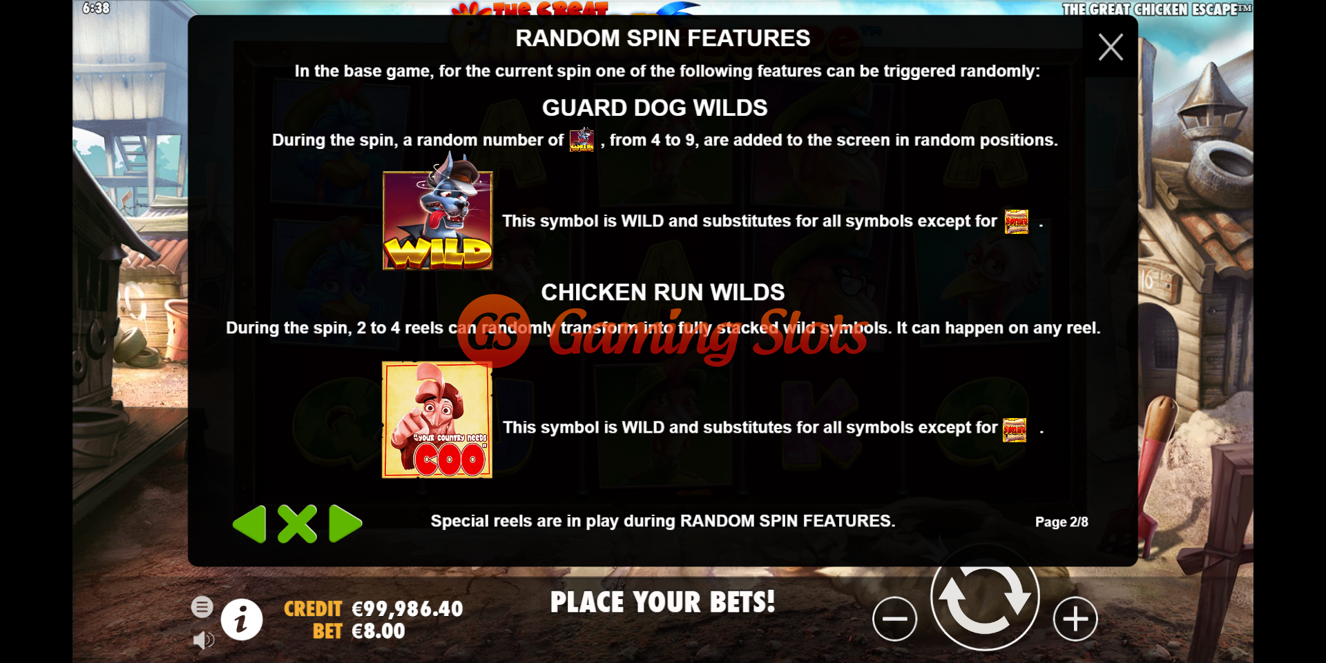 Pay Table for The Great Chicken Escape slot from Pragmatic Play