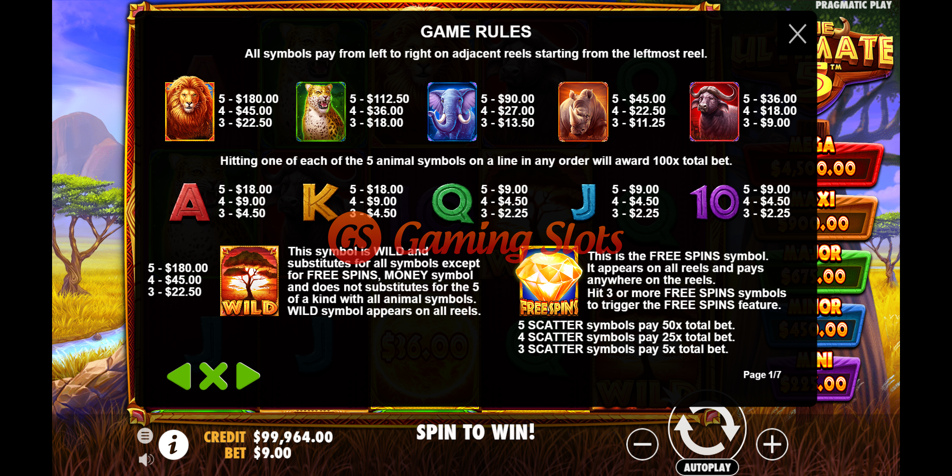 Game Rules for The Ultimate 5 slot from Pragmatic Play