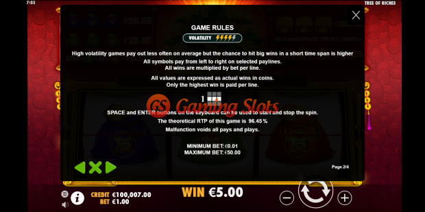 Game Rules for Tree of Riches slot from Pragmatic Play