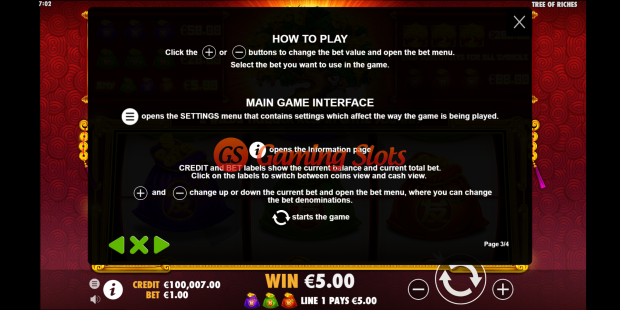 Pay Table for Tree of Riches slot from Pragmatic Play