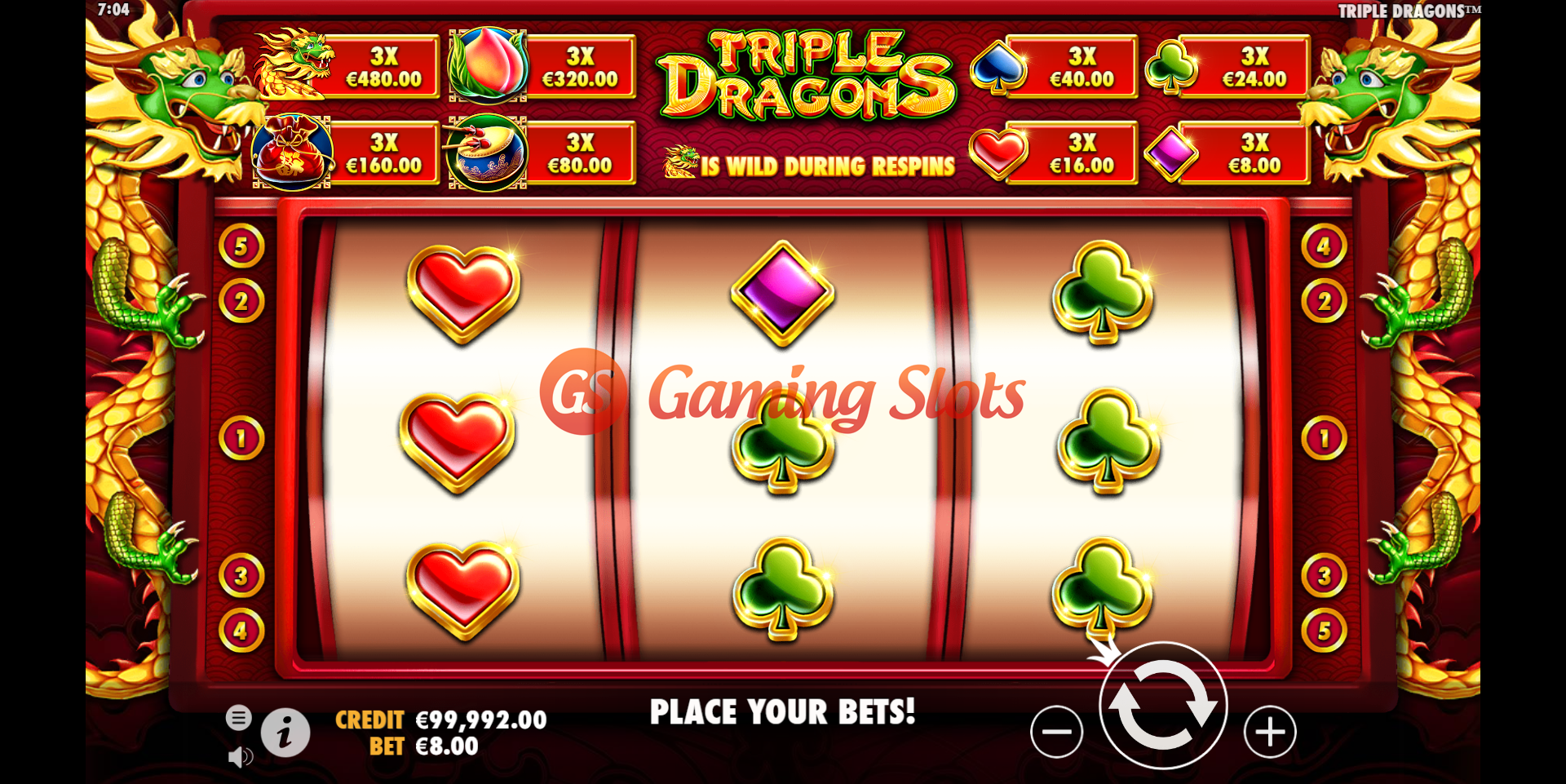 Base Game for Triple Dragons slot from Pragmatic Play