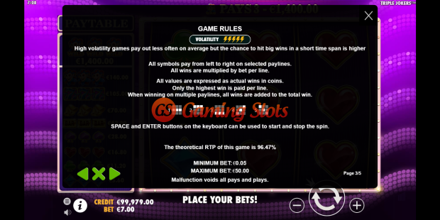 Game Rules for Triple Jokers slot from Pragmatic Play