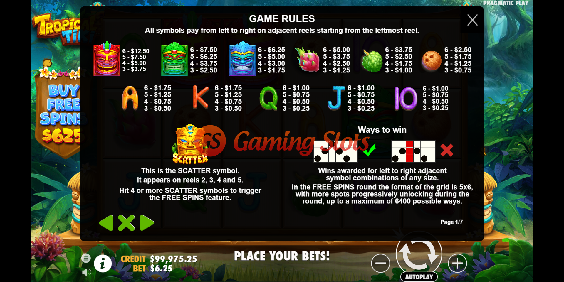 Game Rules for Tropical Tiki slot from Pragmatic Play