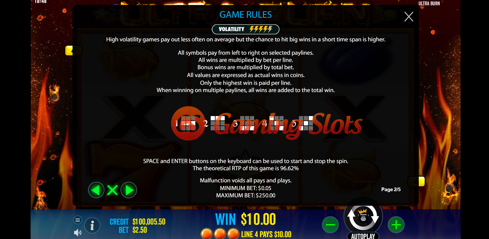 Game Rules for Ultra Burn slot by Pragmatic Play
