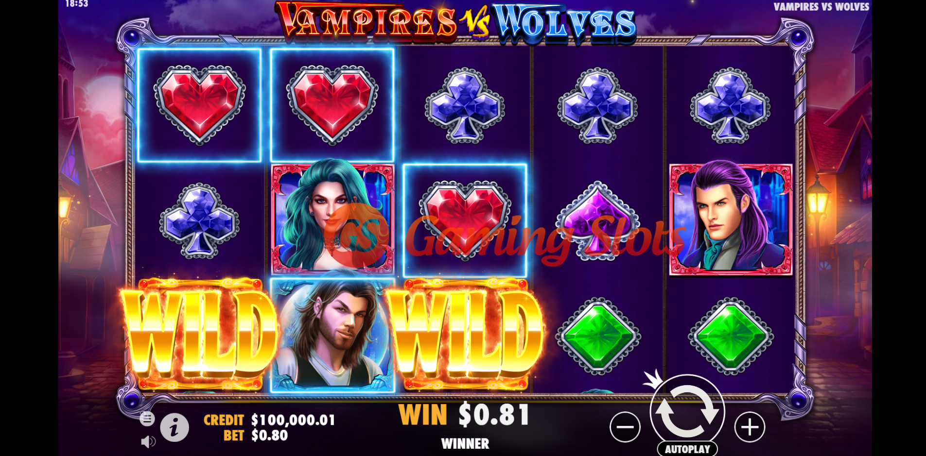 Base Game for Vampires Vs Wolves slot by Pragmatic Play
