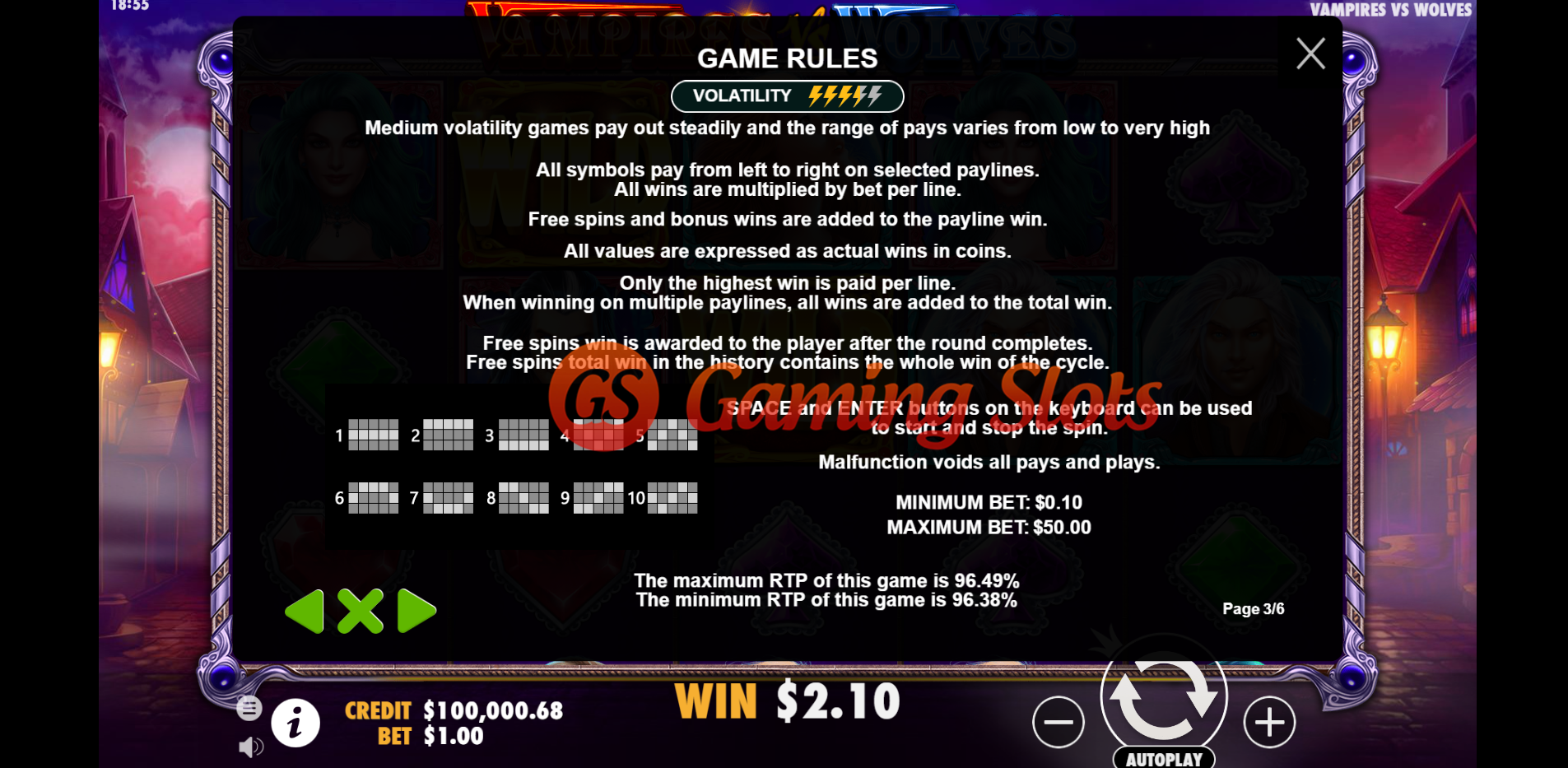 Game Rules for Vampires Vs Wolves slot by Pragmatic Play