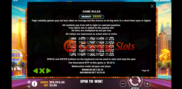 Game Rules for Vegas Adventures slot by Pragmatic Play