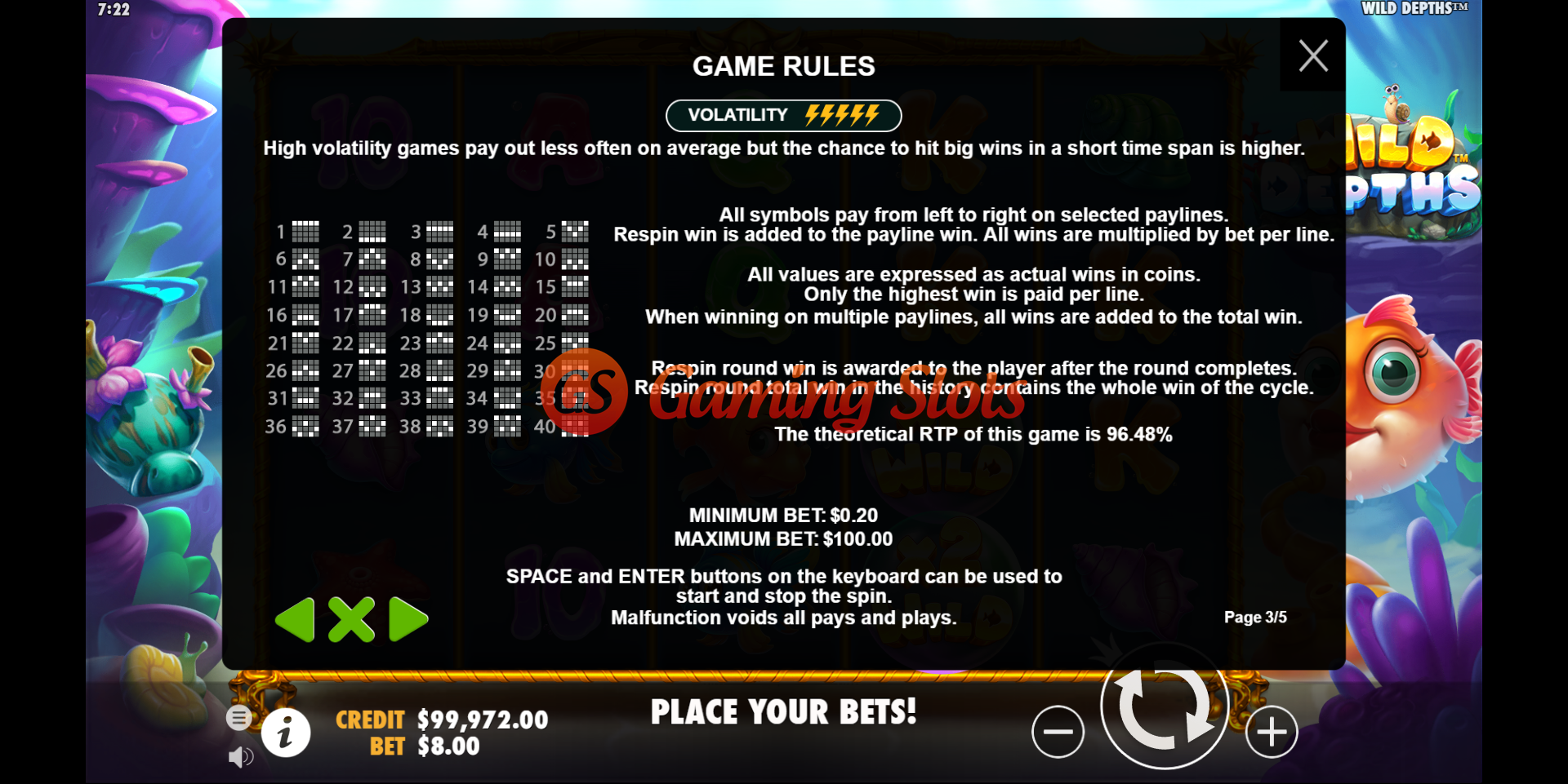Game Rules for Wild Depths slot from Pragmatic Play