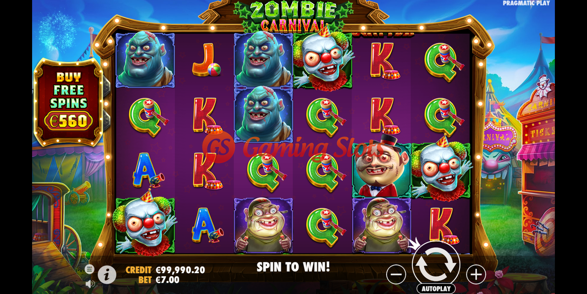 Base Game for Zombie Carnival slot from Pragmatic Play