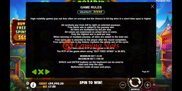 Game Rules for Zombie Carnival slot from Pragmatic Play