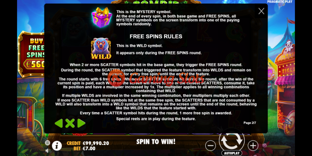 Pay Table for Zombie Carnival slot from Pragmatic Play