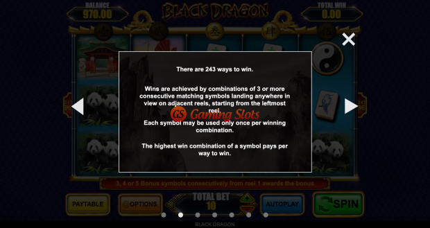 Game Rules for Black Dragon slot from Inspired Gaming