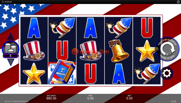 Base Game for Book of Independence slot from Inspired Gaming