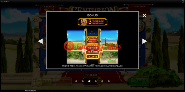 Pay Table for Centurion slot from Inspired Gaming