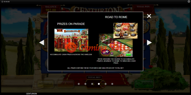Pay Table for Centurion slot from Inspired Gaming