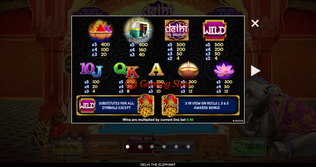 Pay Table for Delhi The Elephant slot from Inspired Gaming