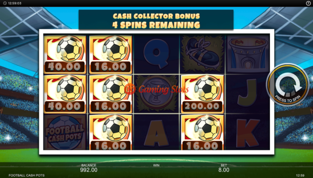 Base Game for Football Cash Pots slot from Inspired Gaming