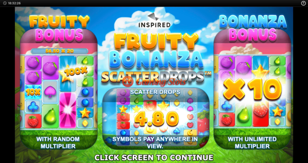 Game Intro for Fruity Bonanza Scatter Drops slot from Inspired Gaming