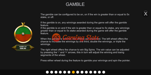 Pay Table for Gold Cash Big Spins slot from Inspired Gaming