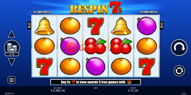 Base Game for Respin 7s slot from Inspired Gaming