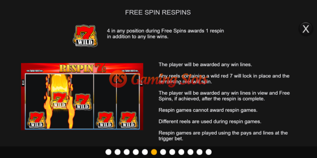 Pay Table for Respin 7s slot from Inspired Gaming