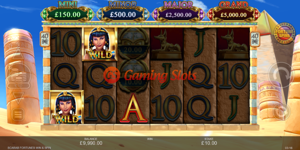 Base Game for Scarab Fortunes Win and Spin slot from Inspired Gaming