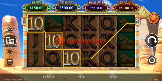 Base Game for Scarab Fortunes Win and Spin slot from Inspired Gaming
