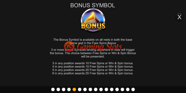 Pay Table for Scarab Fortunes Win and Spin slot from Inspired Gaming