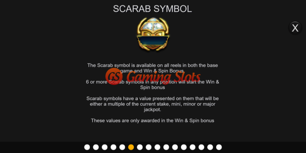 Pay Table for Scarab Fortunes Win and Spin slot from Inspired Gaming